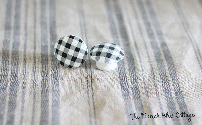 black and white wooden hand painted gingham knobs