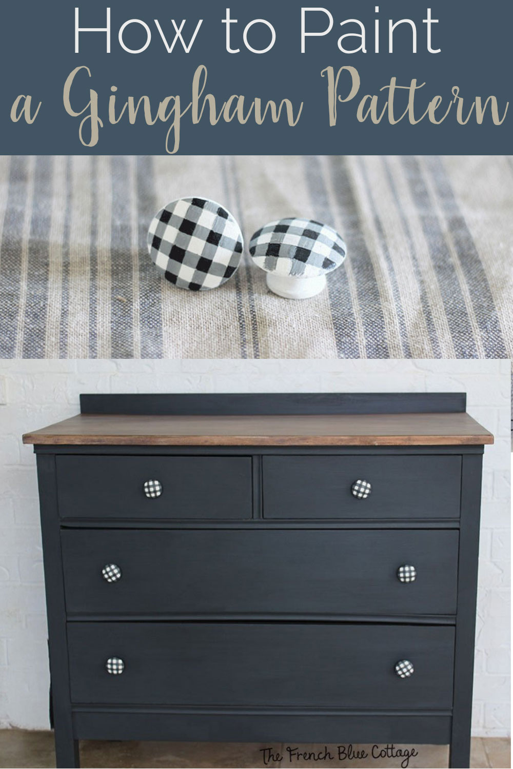 gingham painted pattern on dresser knobs