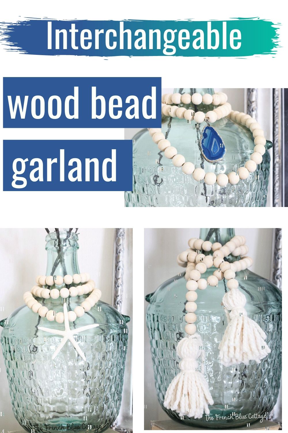wood bead garland with interchangeable pendants