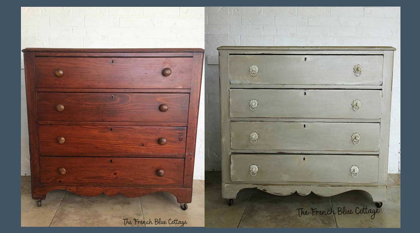 Antiqued dresser before and after.