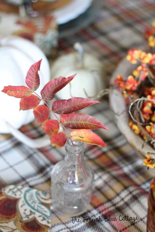 Fall table with leaves.