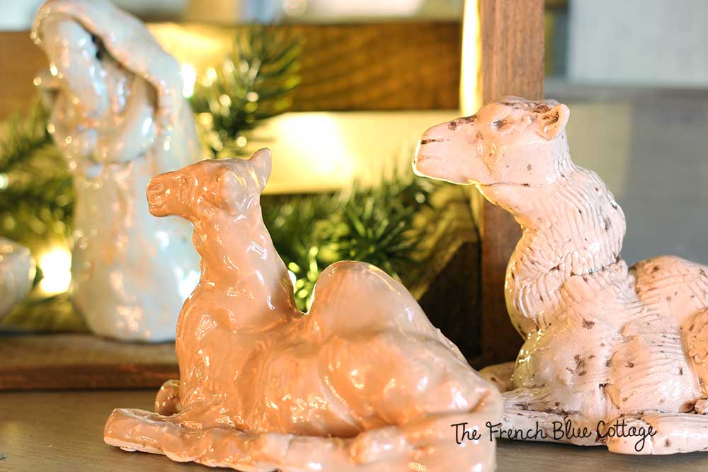 Handmade ceramic camels for nativity set.