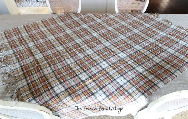 plaid scarf as a tablecloth for fall