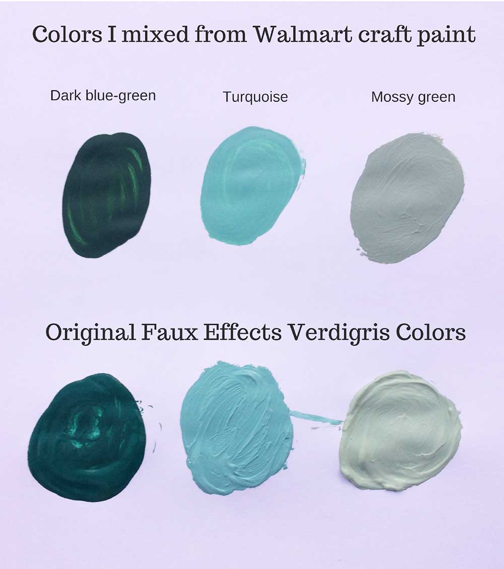 Colors for a verdigris paint finish.