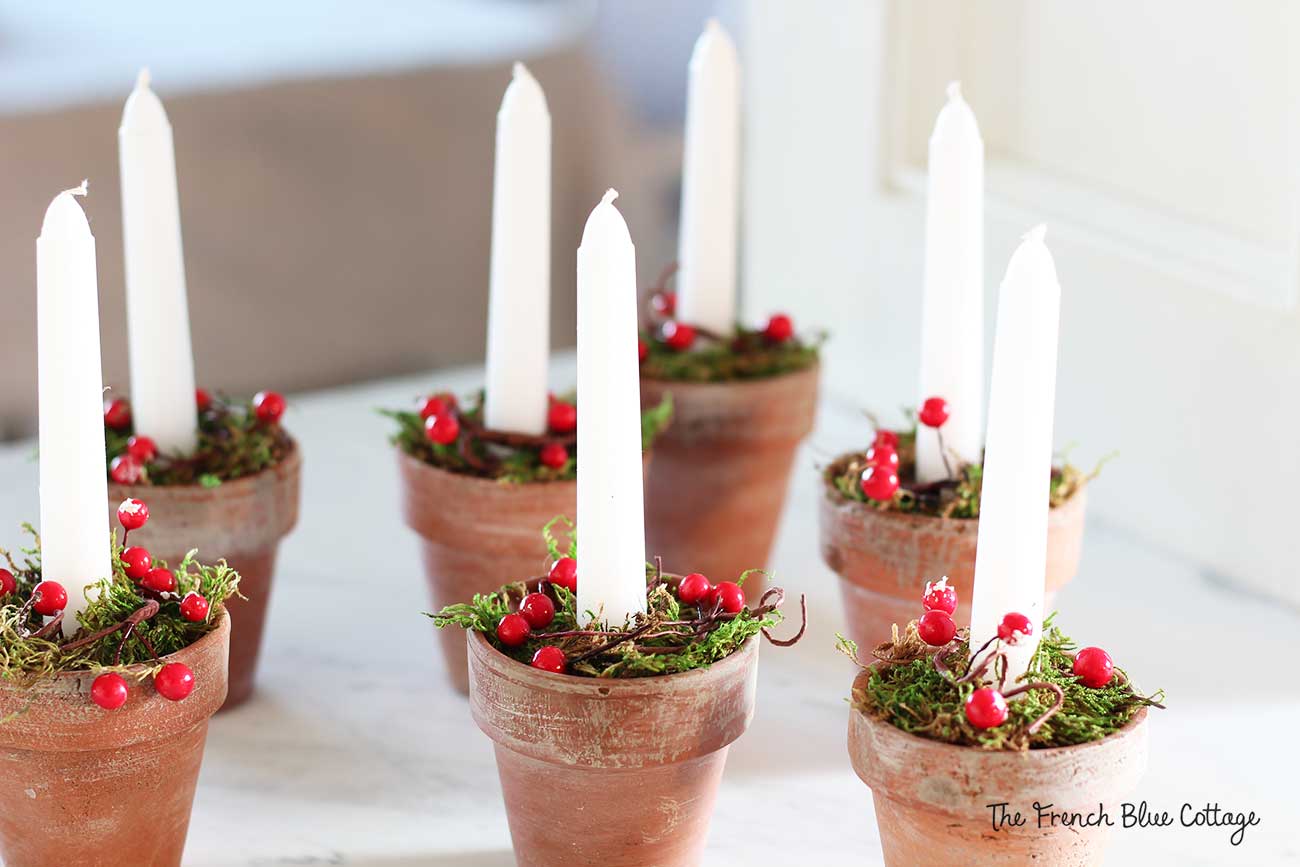 A group of Christmas candles given as hostess gifts or party favors.