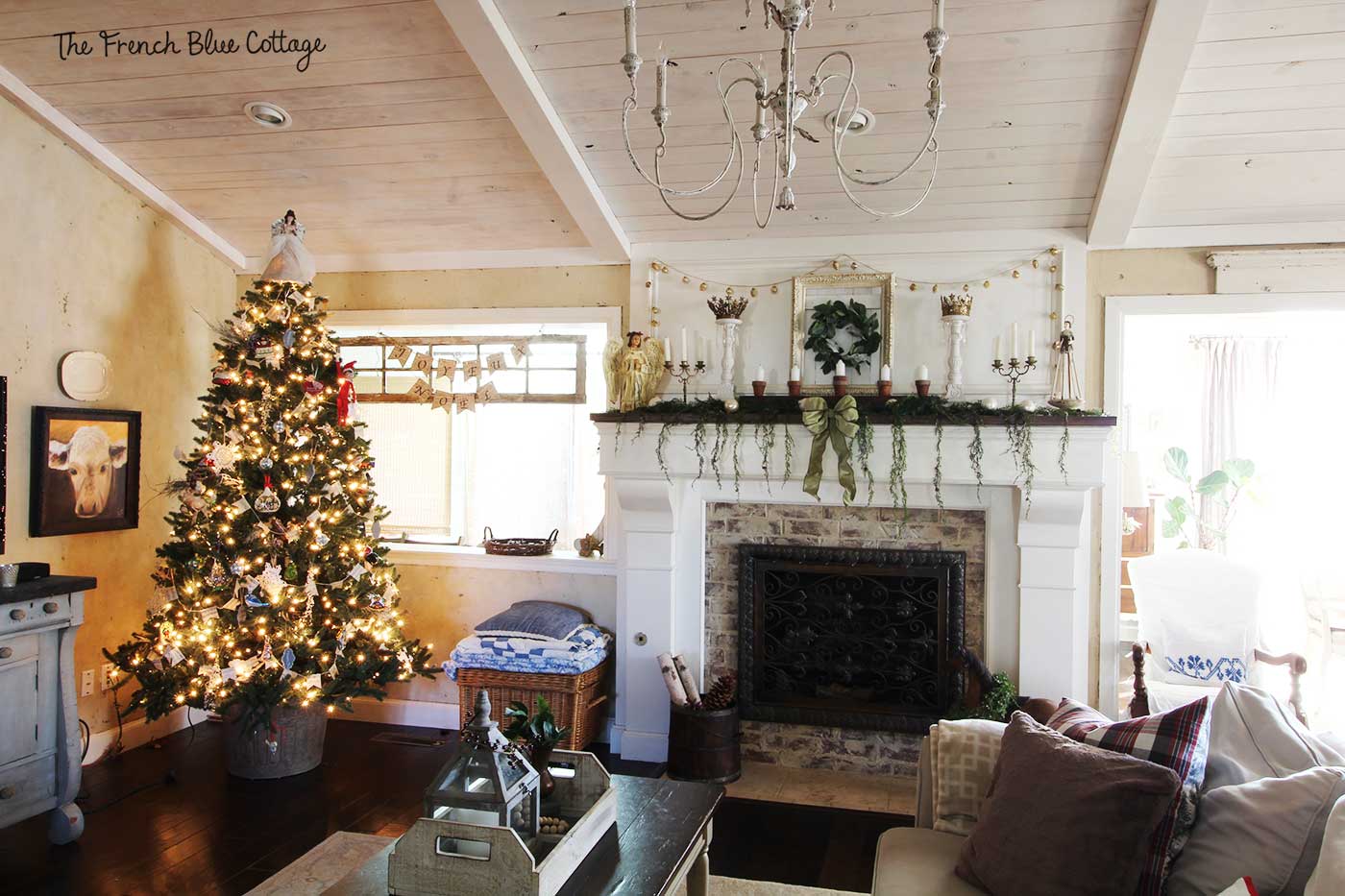 French country Christmas living room.