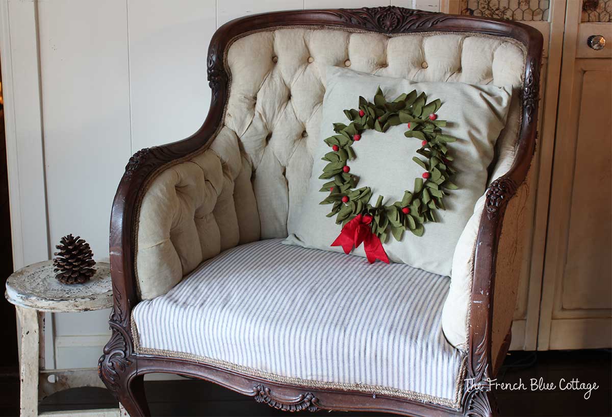 Tufted, deconstructed antique chair for Christmas.