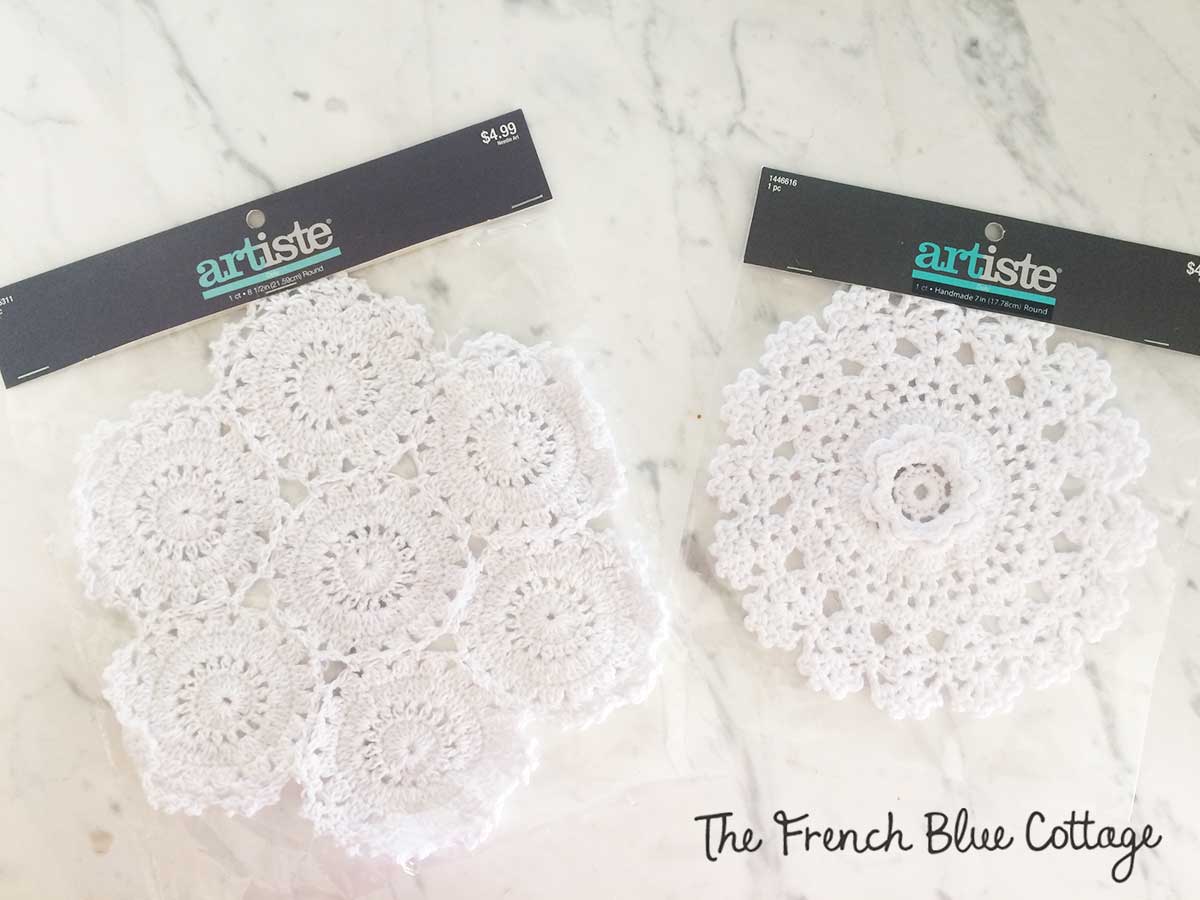 Packaged doilies from Hobby Lobby for crocheted snowflakes.
