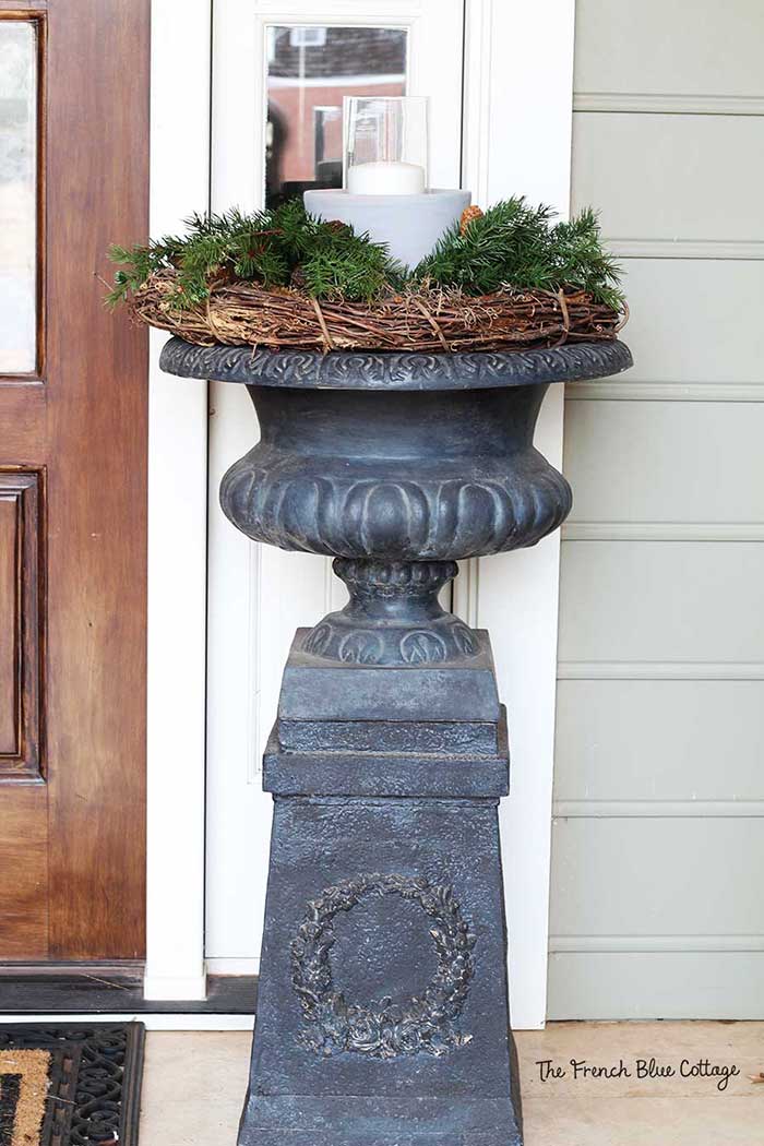 Winter porch urns.