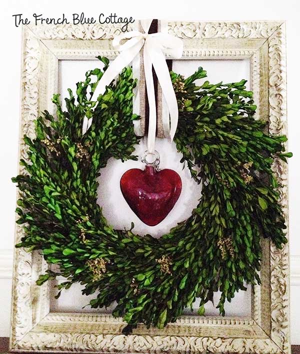 glass heart layered boxwood wreath frame