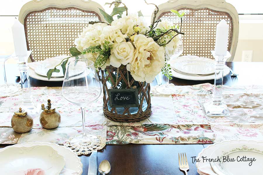 White flowers for Valentine's centerpiece.