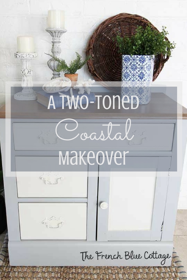 A vintage washstand with two-toned coastal makeover
