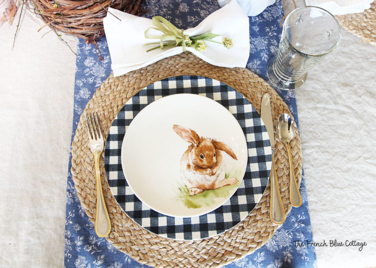 Bunnies and Gingham Easter Tablescape