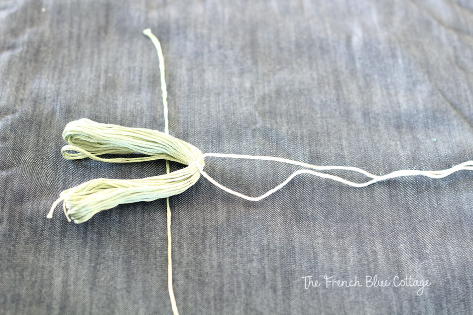 Tying an embroidery floss tassel for a diy keychain.