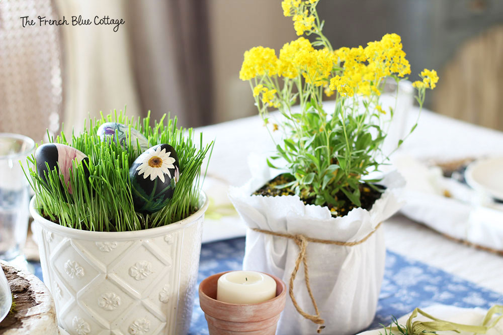 potted flowers Easter table