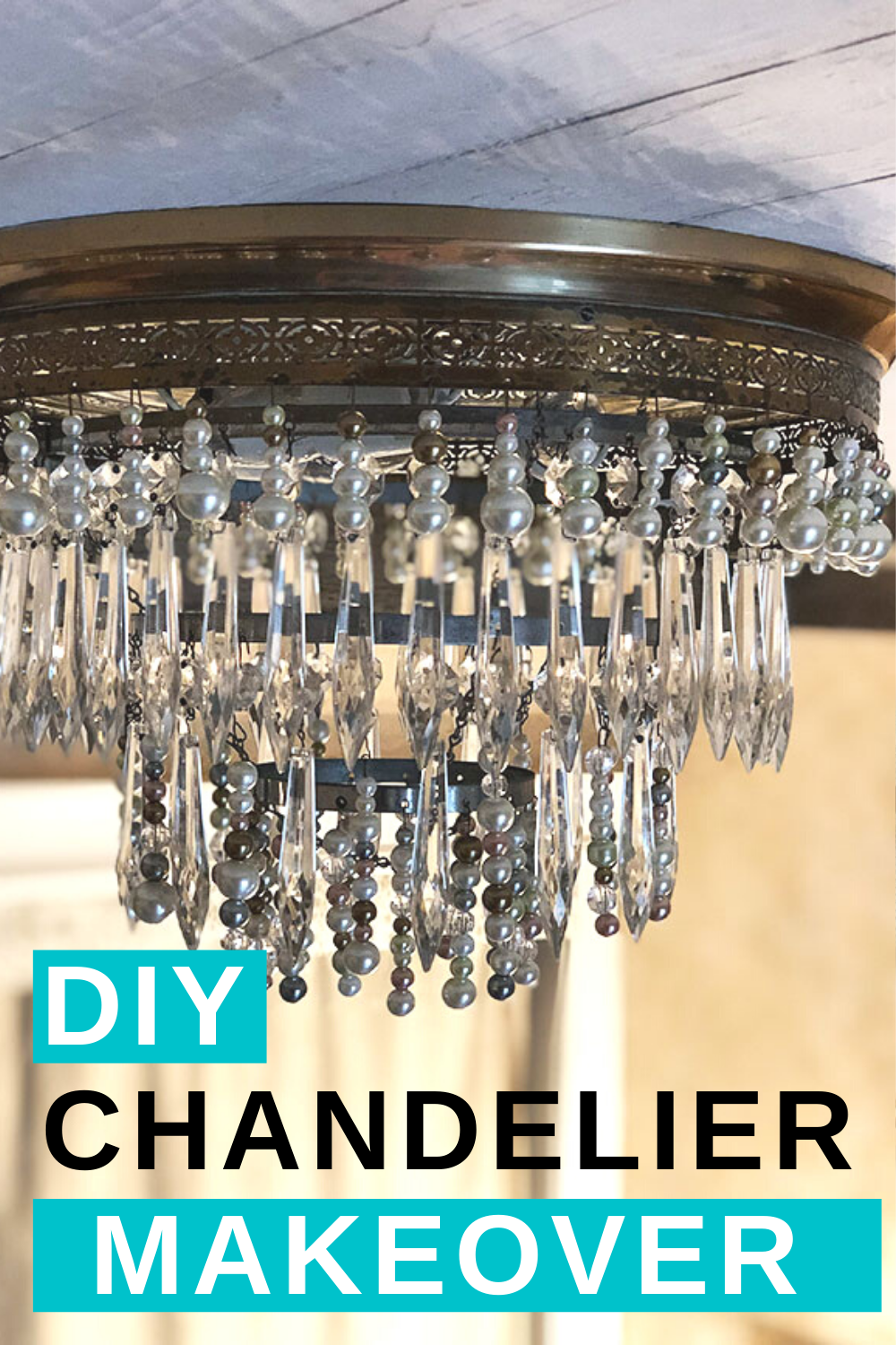 vintage chandelier light fixture updated with hanging beads