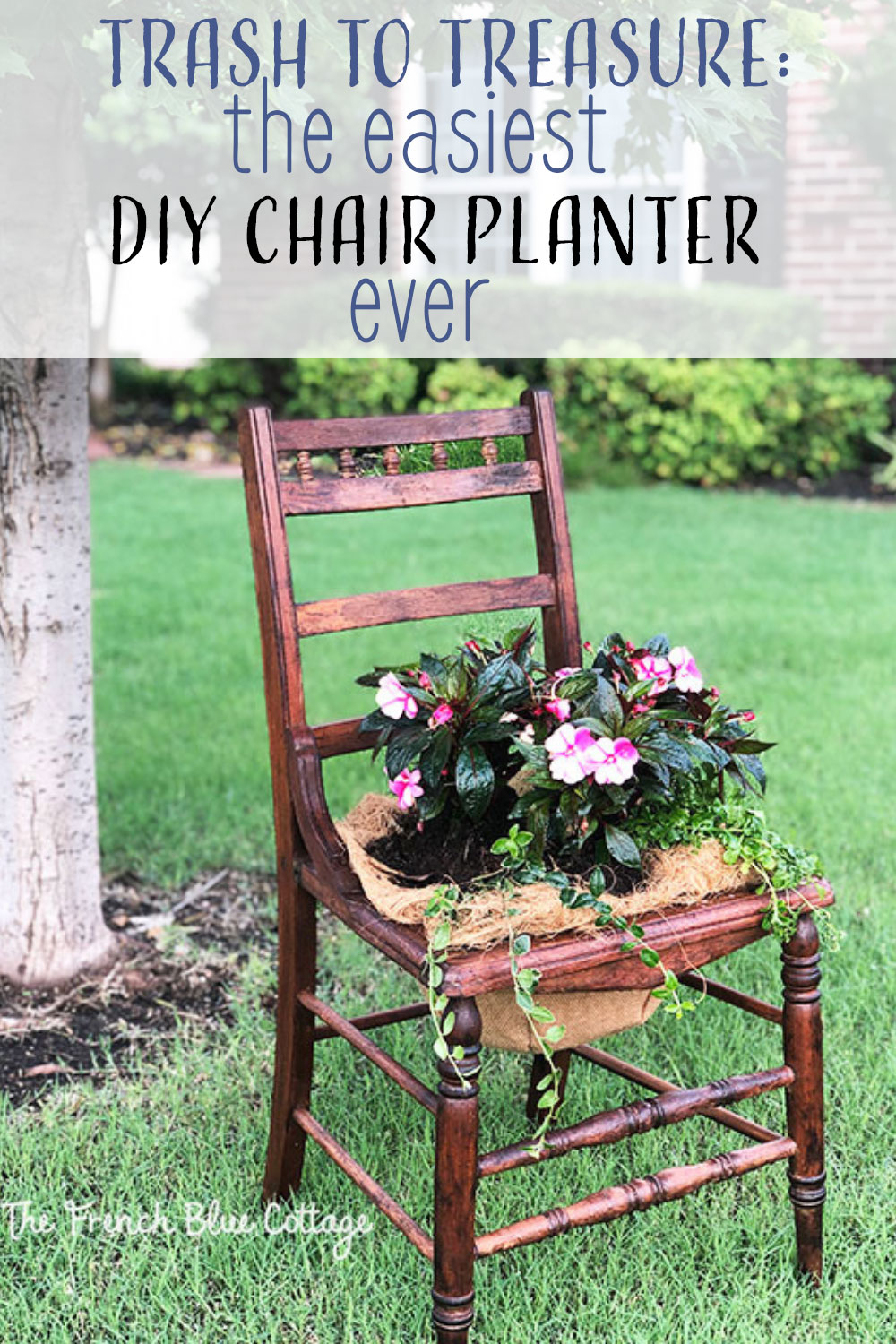 chair with flowers planted in the seat