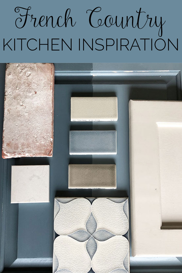 paint and tile samples for french country kitchen