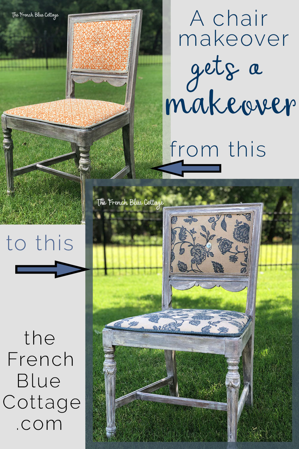 chair makeover from orange to blue and neutral