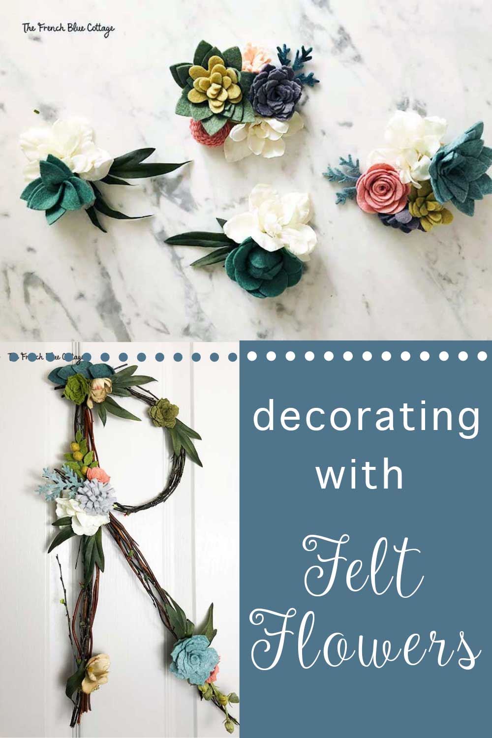 twig initials and decorating with felt flowers