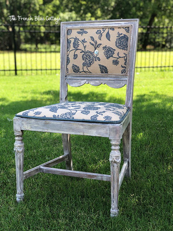 chair makeover blue floral upholstery