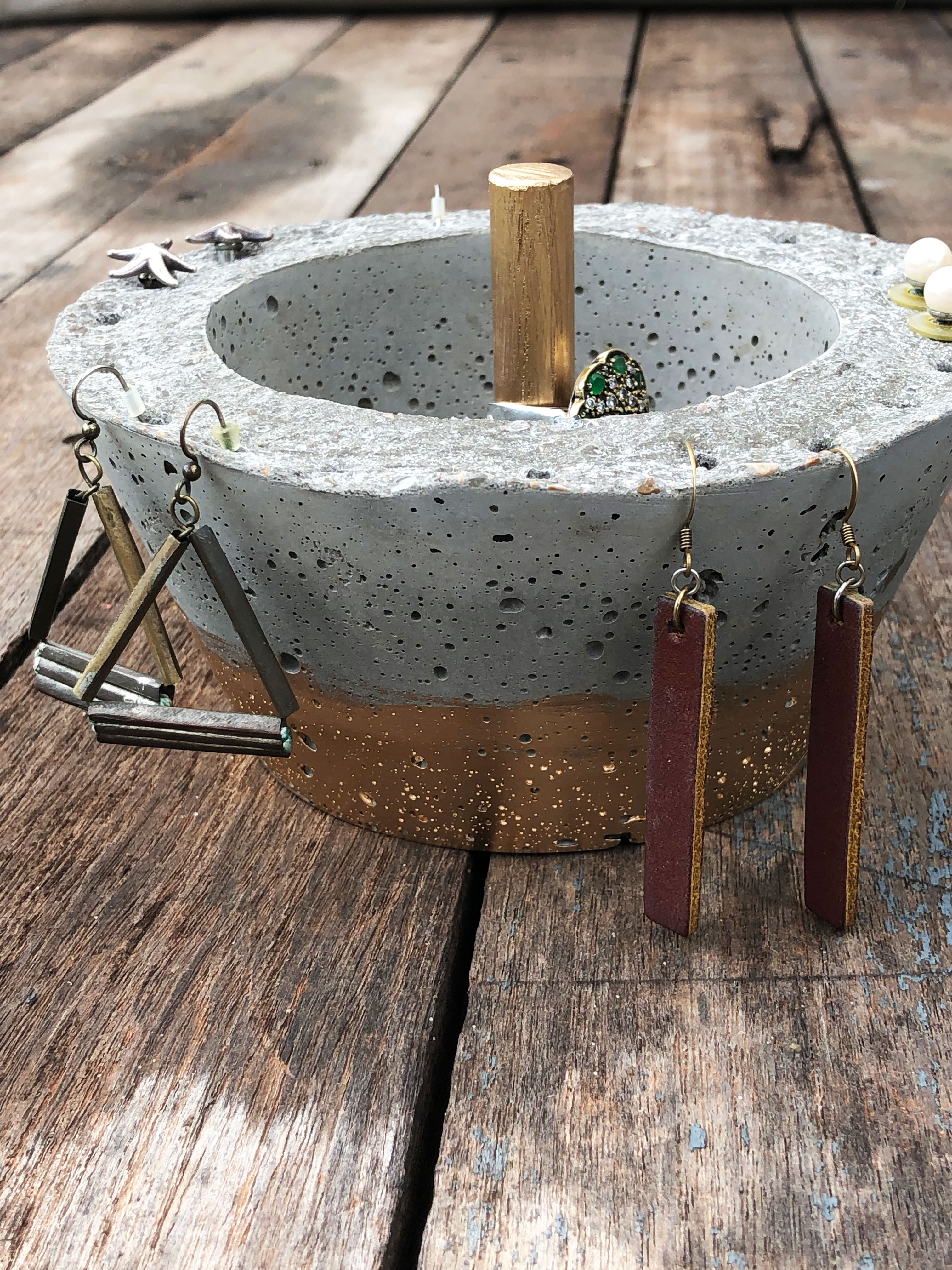 concrete jewelry bowl with gold paint