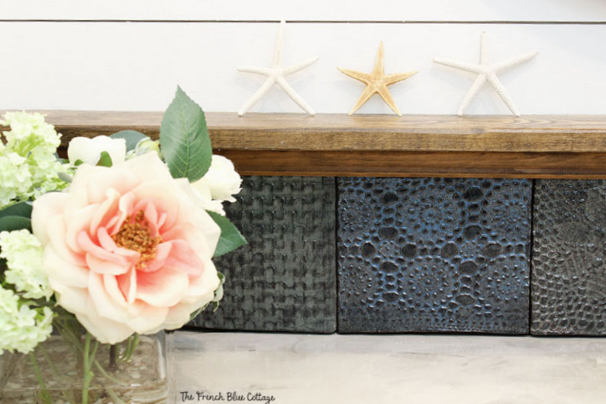 handmade textured tiles as bathroom backsplash