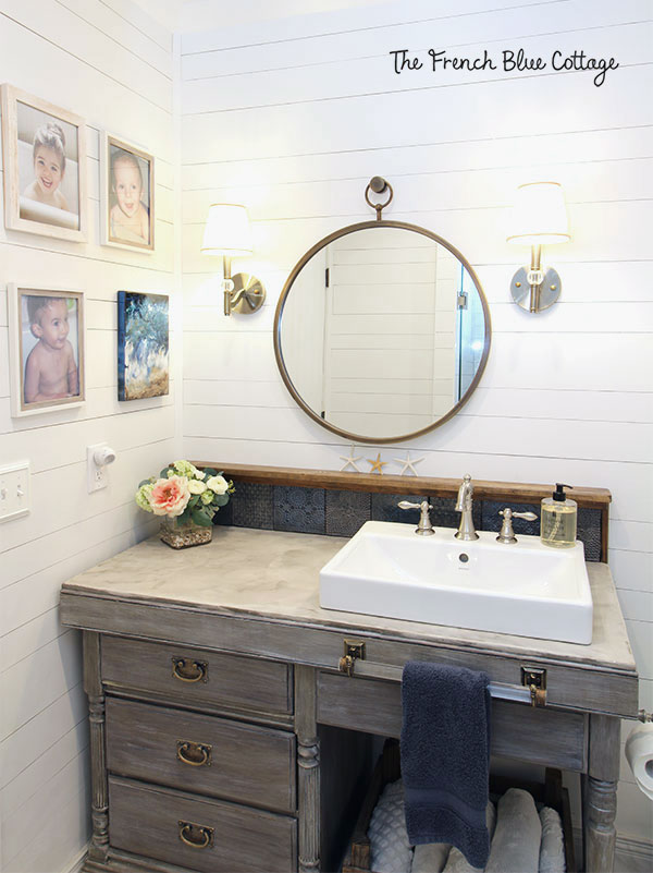 desk used as a bathroom vanity