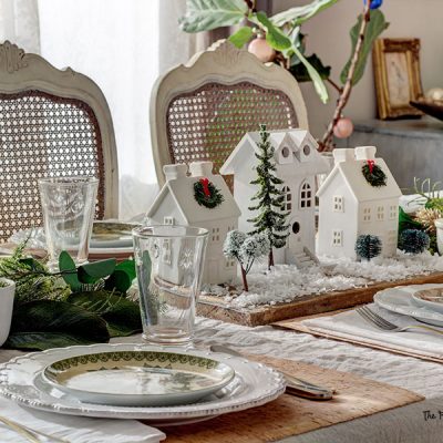 Christmas Dining Table Decor with a Village Centerpiece