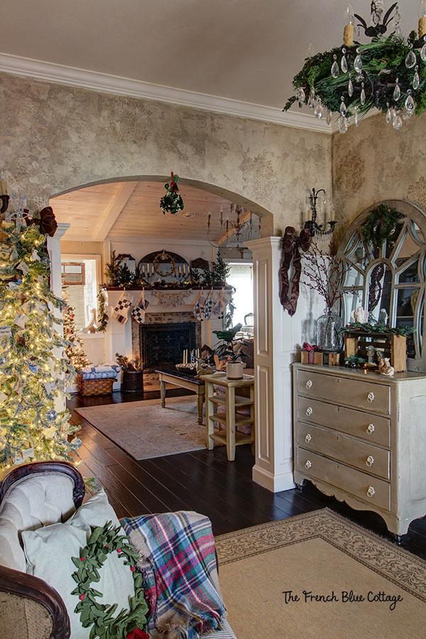 French country Christmas decor in entryway