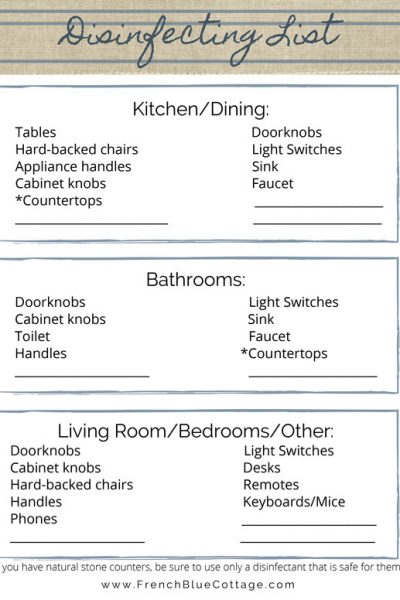 checklist of high-touch surfaces in the home that need to be disinfected