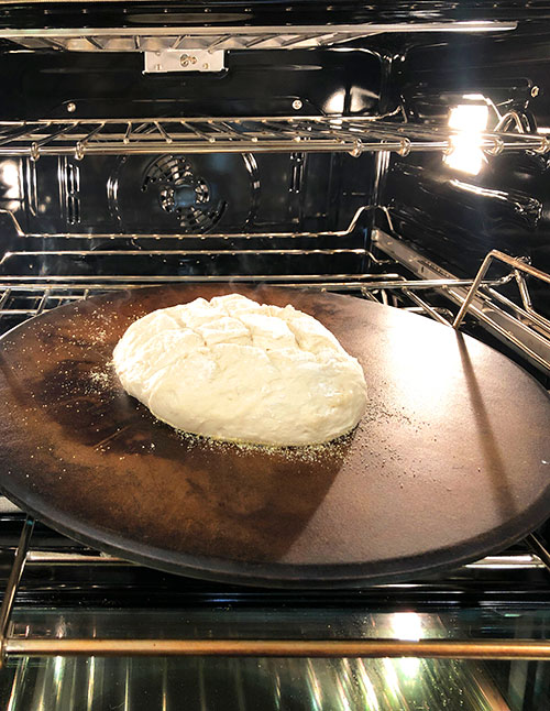 bread dough in the oven