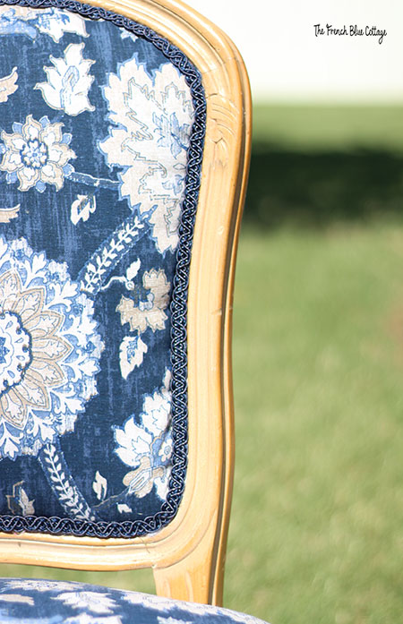 blue paisley fabric French dining chair