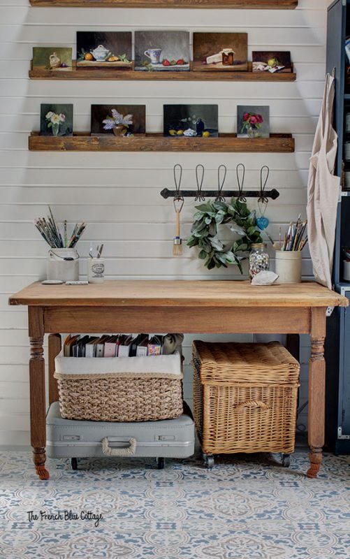 craft room makeover under table storage suitcase on casters