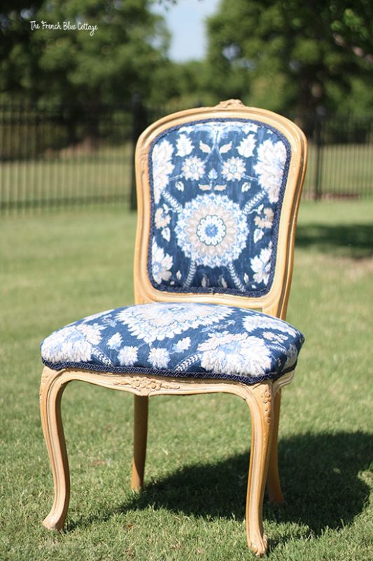 dining chair reupholstered and used as an office chair
