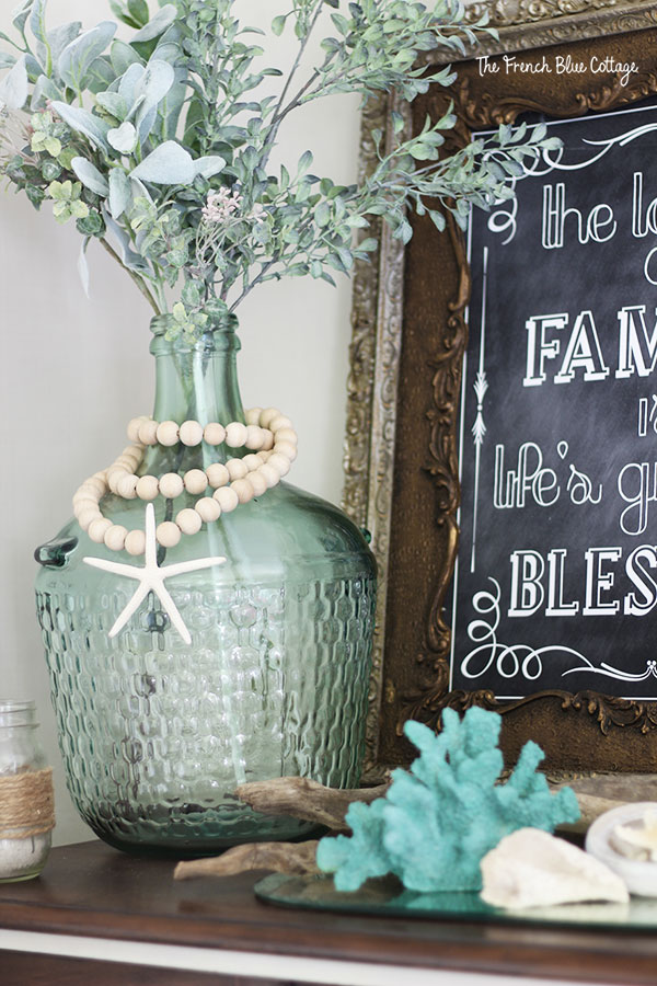 coastal inspired mantel with coral