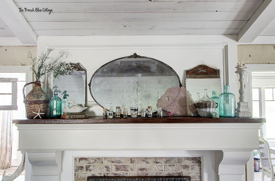 coastal inspired mantel with mirrors