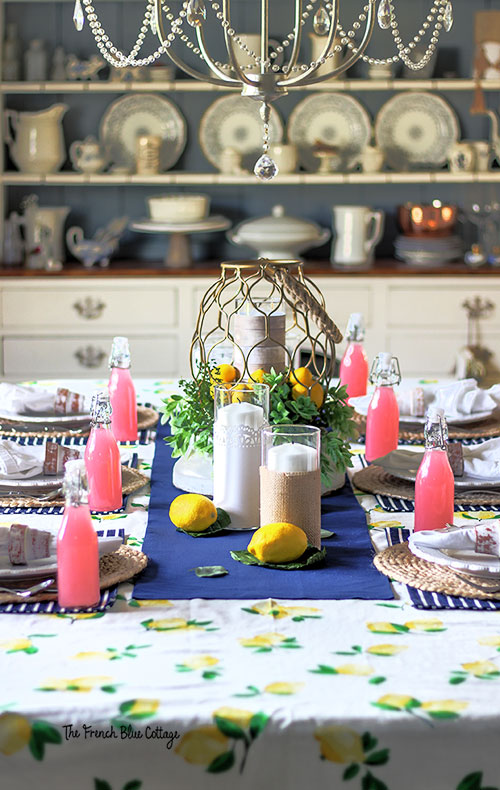 lemon tablescape in a french country dining room