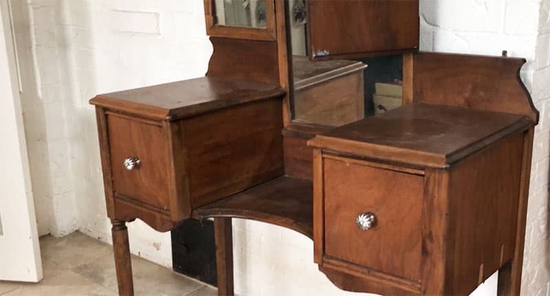 antique vanity before its makeover