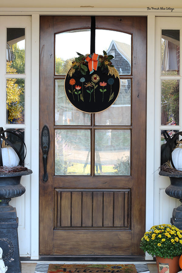 embroidery hoop wrath on fall front door